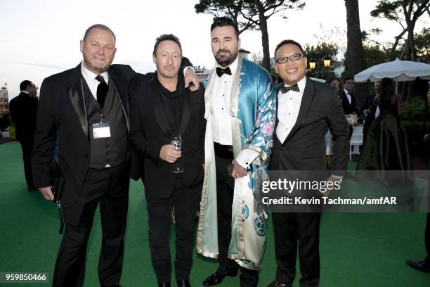 Kevin Robert Frost, Julian Lennon, Chris Salgardo and guest attend the cocktail at the amfAR Gala Cannes 2018 at Hotel du Cap-Eden-Roc on May 17,...