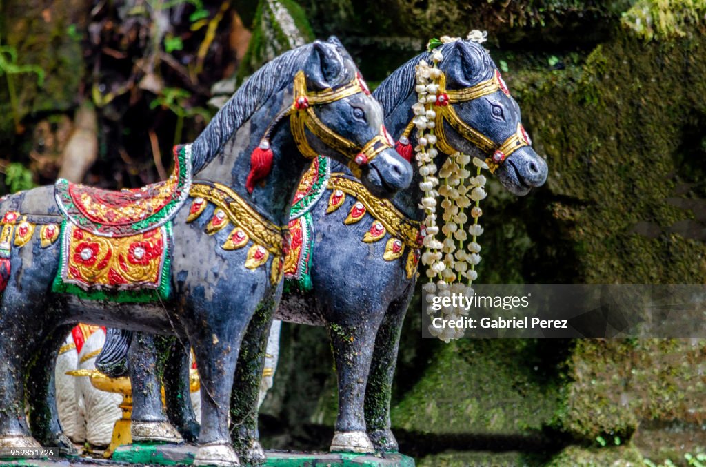 Symbolic Horses on Display at a Buddhist Shrine in Thailand