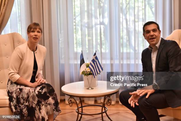 President of Estonia Kersti Kaljulaid and Greek Prime Minister Alexis Tsipras , during their meeting.