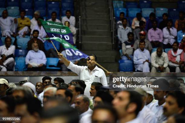 Politician Sharad Yadav's supporters during the launch of new party Loktantrik Janata Dal at Talkatora Stadium, on May 18, 2018 in New Delhi, India....