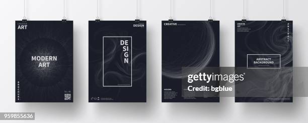 posters with dark futuristic designs, isolated on white background - abstract black stock illustrations