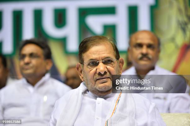 Politician Sharad Yadav during the launch of new party Loktantrik Janata Dal at Talkatora Stadium, on May 18, 2018 in New Delhi, India. Sharad Yadav...