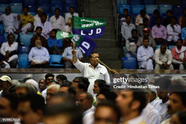 Politician Sharad Yadav's supporters during the launch of new party Loktantrik Janata Dal at Talkatora Stadium, on May 18, 2018 in New Delhi, India....