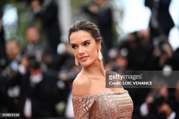 Brazilian model Alessandra Ambrosio poses as she arrives on May 18, 2018 for the screening of the film "The Wild Pear Tree " at the 71st edition of...