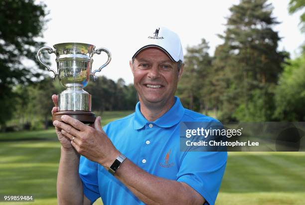 John King of Lindrick Golf Club poses for the camera with the trophy during Day 3 of the Silversea Senior PGA Professional Championship at Foxhills...