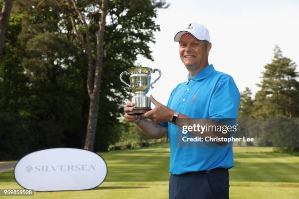 John King of Lindrick Golf Club poses for the camera with the trophy during Day 3 of the Silversea Senior PGA Professional Championship at Foxhills...