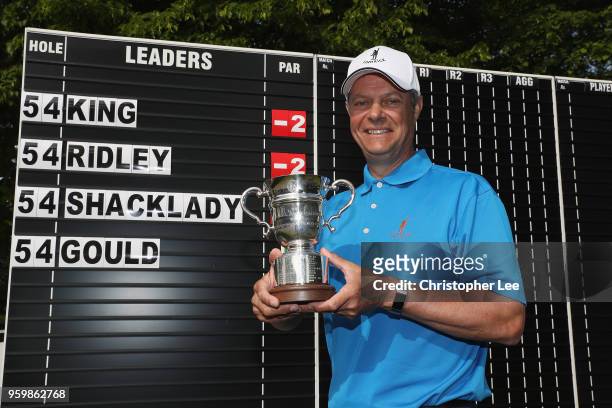 John King of Lindrick Golf Club poses for the camera with the trophy during Day 3 of the Silversea Senior PGA Professional Championship at Foxhills...
