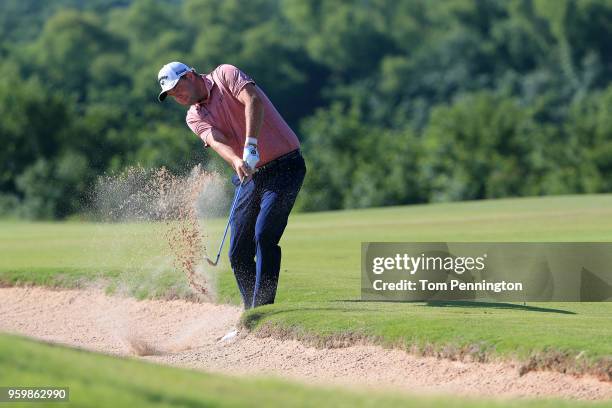 Marc Leishman of Australia plays a shot on the 15th hole during the second round of the AT&T Byron Nelson at Trinity Forest Golf Club on May 18, 2018...