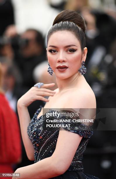Vietnamese actress Ly Nha Ky poses as she arrives on May 18, 2018 for the screening of the film "The Wild Pear Tree " at the 71st edition of the...