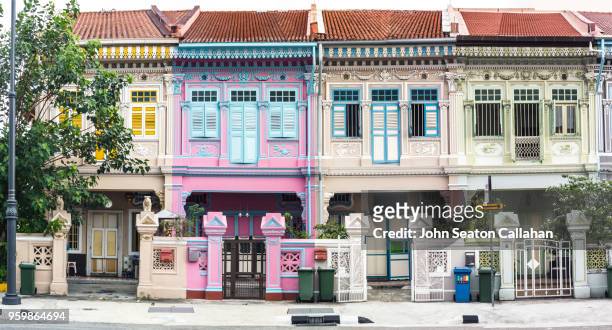 singapore, shophouses on koon seng road - peranakan culture stock pictures, royalty-free photos & images