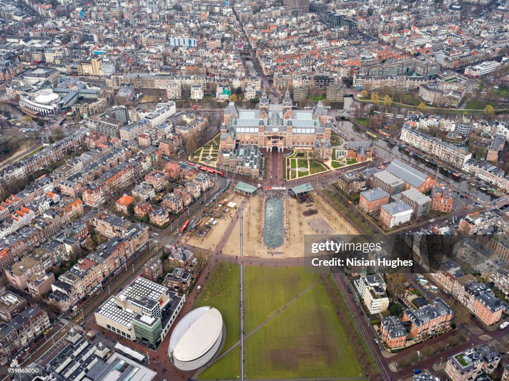Aerial of Rijksmuseum and surroundings, Amsterdam