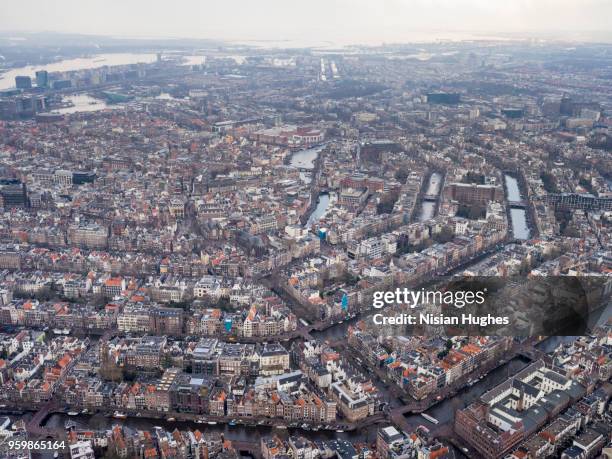 aerial wide shot of amsterdam city center - prinsengracht stock pictures, royalty-free photos & images