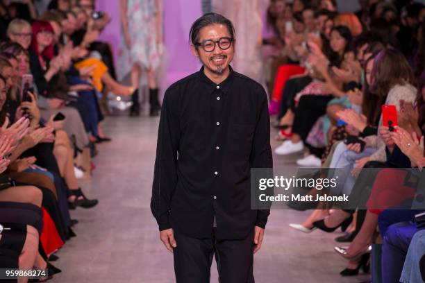 Akira Isogawa thanks guests during the Akira show at Mercedes-Benz Fashion Week Resort 19 Collections at Carriageworks on May 17, 2018 in Sydney,...