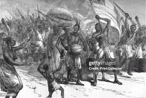 March of Ashantee Warriors', circa 1880. Episode of the Third Anglo-Ashanti War . From British Battles on Land and Sea, Vol. III, by James Grant....