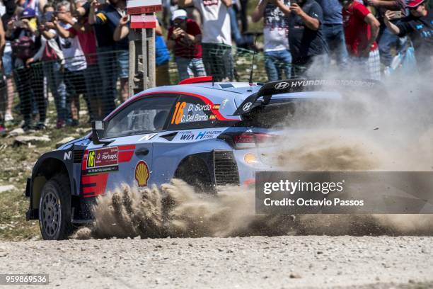 Daniel Sordo of Spain and Carlos Del Barrio of Spain compete in their Hyundai Shell Mobis WRT Hyundai i20 Coupe WRC during the SS5 Viana do Castelo...