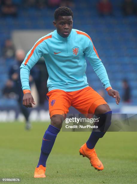 Daishawn Redan of Netherlands Under 17 during the UEFA Under-17 Championship Semi-Final match between England U17s against Netherlands U17s at Proact...