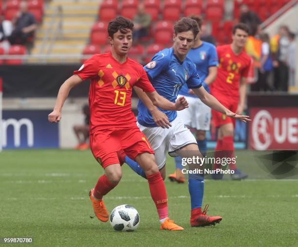 Elias Sierra of Belgium Under 17 during the UEFA Under-17 Championship Semi-Final match between Italy U17s against Belgium U17s at New York Stadium,...