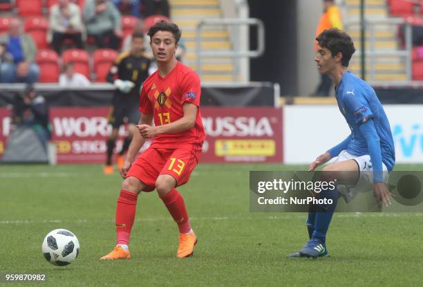 Elias Sierra of Belgium Under 17 during the UEFA Under-17 Championship Semi-Final match between Italy U17s against Belgium U17s at New York Stadium,...