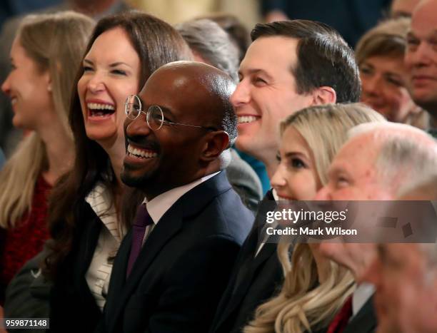 Attorney General Jeff Sessions , sits with Ivanka Trump, her husband, Senior White House Advisor Jared Kushner, and Van Jones , during a prison...