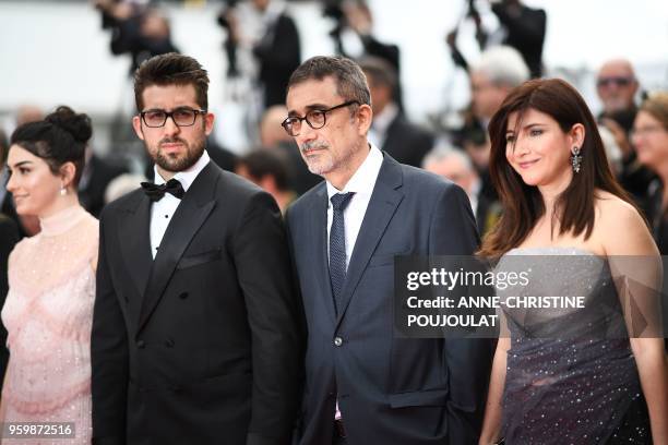 Turkish-Cypriot actress Hazar Erguclu, Turkish actor Aydin Dogu Demirkol, Turkish director Nuri Bilge Ceylan and his wife Ebru Ceylan pose as they...