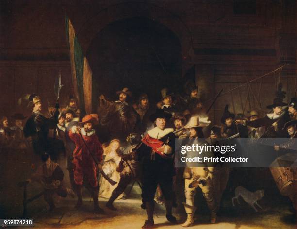 The Night Watch' . The painting is held by the Rijksmuseum, Amsterdam. From International Art: Past and Present by Alfred Yockney. [Virtue & Company,...