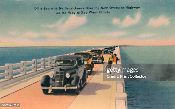 Off to Sea with No Seasickness Over the New Overseas Highway on the Way to Key West, Florida', circa 1940s. From Souvenir Folder of Quaint Key West...