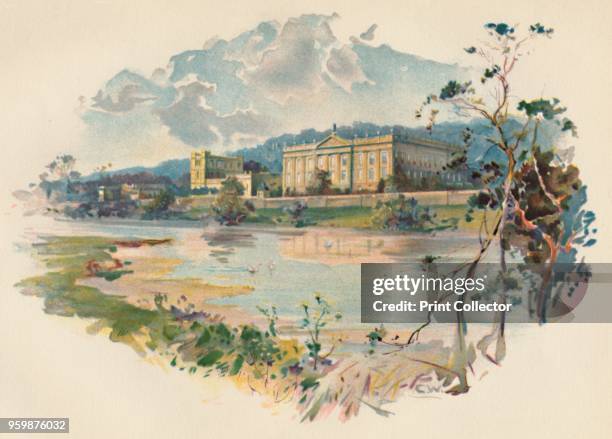 Chatsworth from the Derwent', circa 1890. After a photograph of James Valentine and Son. From Cassell's History of England, by John Cassell. [A. W....