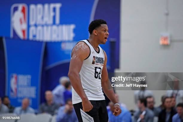 Sagaba Konate celebrates during the NBA Draft Combine Day 1 at the Quest Multisport Center on May 17, 2018 in Chicago, Illinois. NOTE TO USER: User...