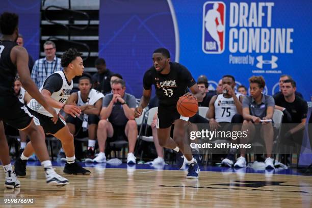 Shake Milton dribbles the ball during the NBA Draft Combine Day 1 at the Quest Multisport Center on May 17, 2018 in Chicago, Illinois. NOTE TO USER:...