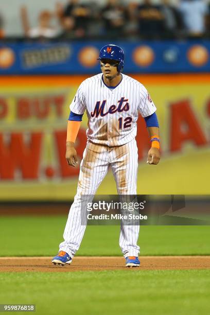 Juan Lagares of the New York Mets in action against the Toronto Blue Jays at Citi Field on May 15, 2018 in the Flushing neighborhood of the Queens...
