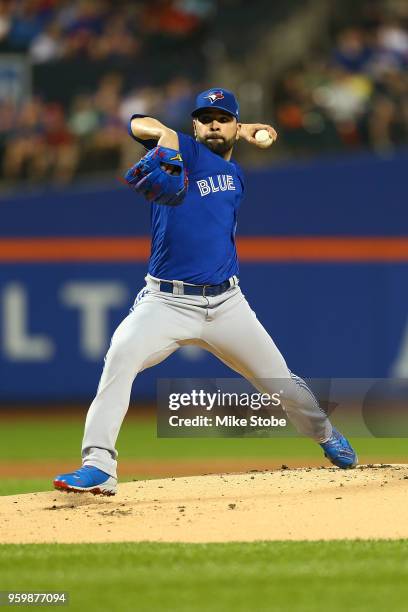 Jaime Garcia of the Toronto Blue Jays pitches against the New York Mets at Citi Field on May 15, 2018 in the Flushing neighborhood of the Queens...