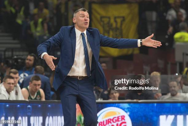 Sarunas Jasikevicius, Head Coach of Zalgiris Kaunas in action during the 2018 Turkish Airlines EuroLeague F4 Semifinal B game between Fenerbahce...