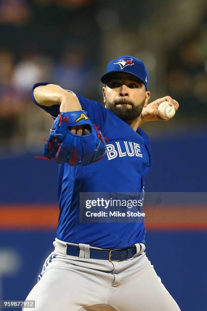 Jaime Garcia of the Toronto Blue Jays pitches against the New York Mets at Citi Field on May 15, 2018 in the Flushing neighborhood of the Queens...