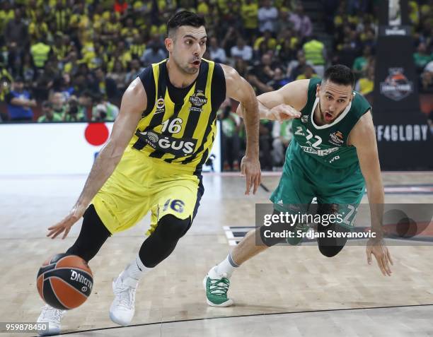 Kostas Sloukas of Fenerbahce in action against Vasilije Micic of Zalgiris during the Turkish Airlines Euroleague Final Four Belgrade 2018 Semifinal...