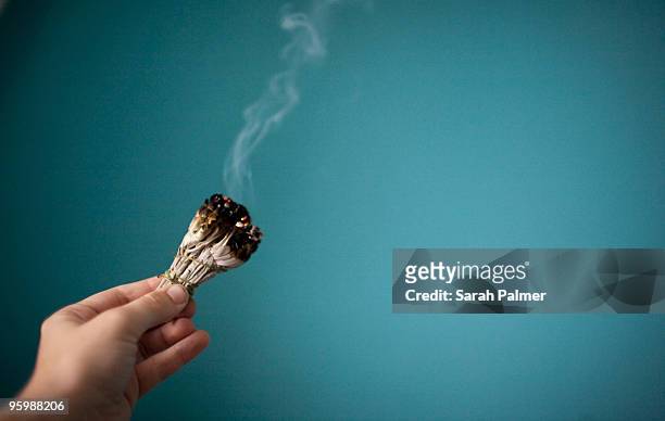 sage smudging ceremony - incense stock pictures, royalty-free photos & images