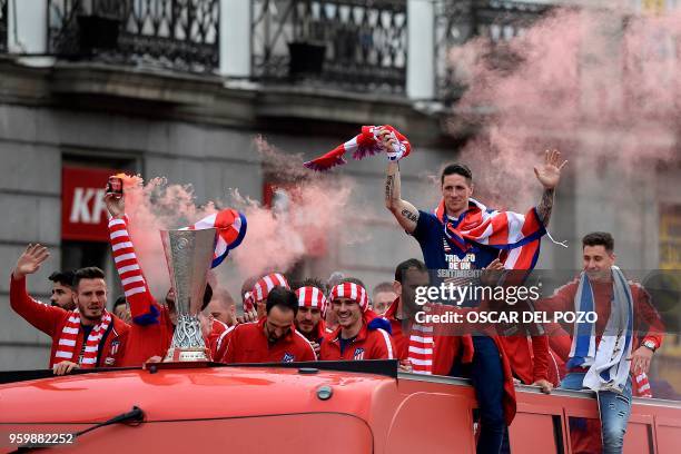 Atletico Madrid's Spanish forward Diego Costa, Spanish midfielder Saul Niguez, Spanish defender Juanfran, Spanish midfielder Koke, French forward...