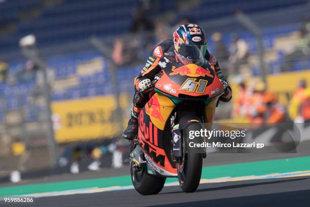 Brad Binder of South Africa and Red Bull KTM Ajo heads down a straight during the MotoGp of France - Free Practice on May 18, 2018 in Le Mans, France.