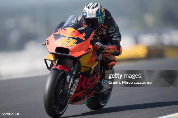 Pol Espargaro of Spain and Red Bull KTM Factory Racing heads down a straight during the MotoGp of France - Free Practice on May 18, 2018 in Le Mans,...