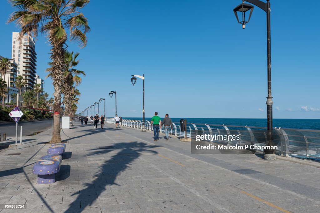 The Corniche, a popular place for walking, exercise and fishing, Beirut, Lebanon