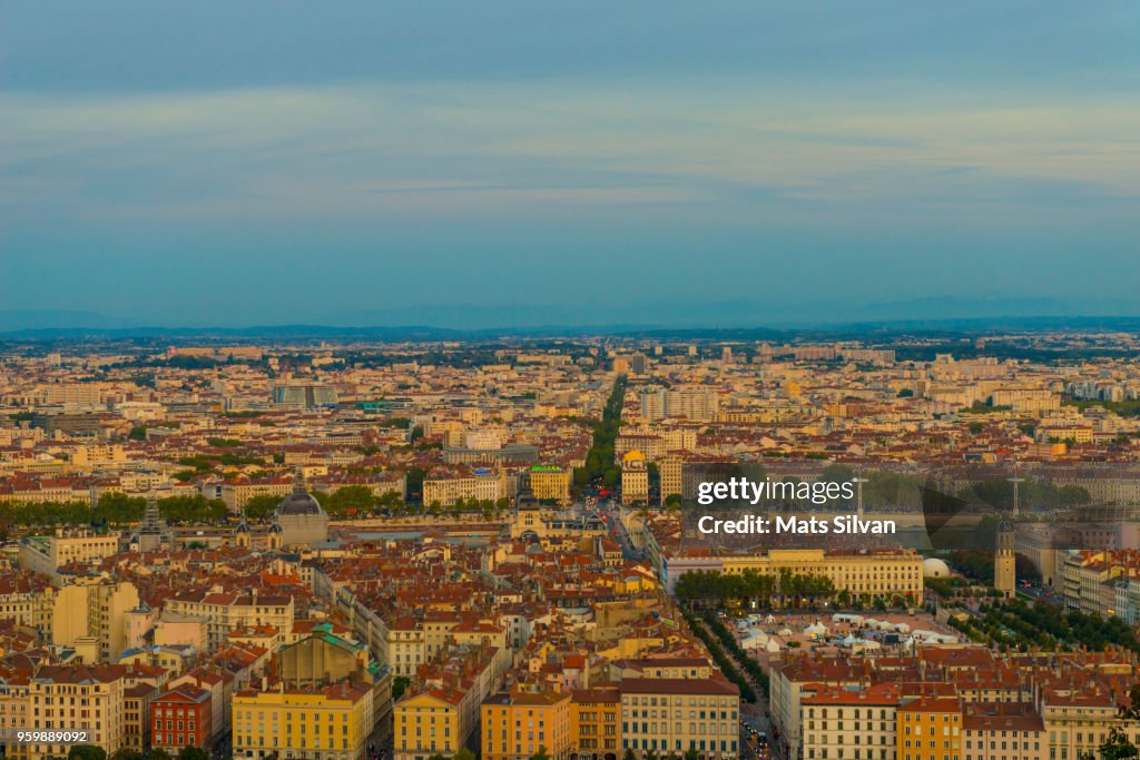 Panoramic View over Lyon in Dusk