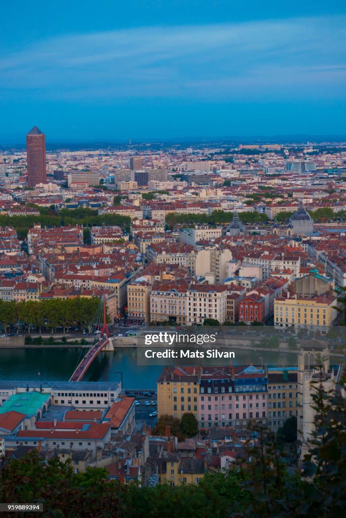 Panoramic View over Lyon in Dusk