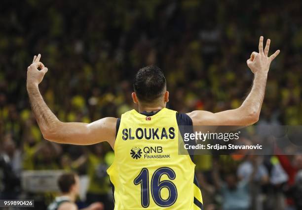 Kostas Sloukas of Fenerbahce celebrates during the Turkish Airlines Euroleague Final Four Belgrade 2018 Semifinal match between Fenerbahce Dogus...