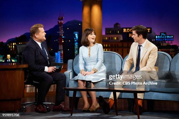 The Late Late Show with James Corden airing Monday, May 14 with guests Zooey Deschanel and John Mulaney.