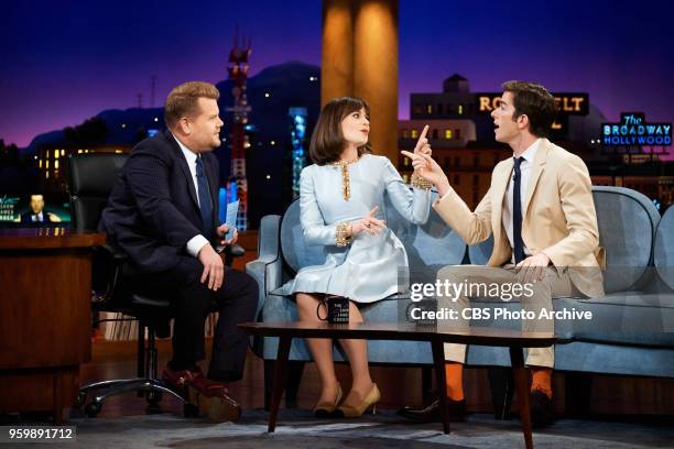 The Late Late Show with James Corden airing Monday, May 14 with guests Zooey Deschanel and John Mulaney.