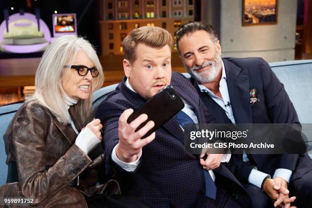 The Late Late Show with James Corden airing Wednesday, May 16 with guests Diane Keaton and Andy Garcia.