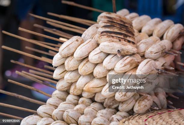 grilled banana, vietnam street food - chau doc stock pictures, royalty-free photos & images