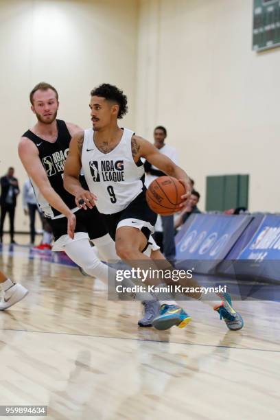 Nick Johnson dribbles the ball during the G-League Elite Mini Camp on May 15, 2018 at Quest Multisport in Chicago, Illinois. NOTE TO USER: User...