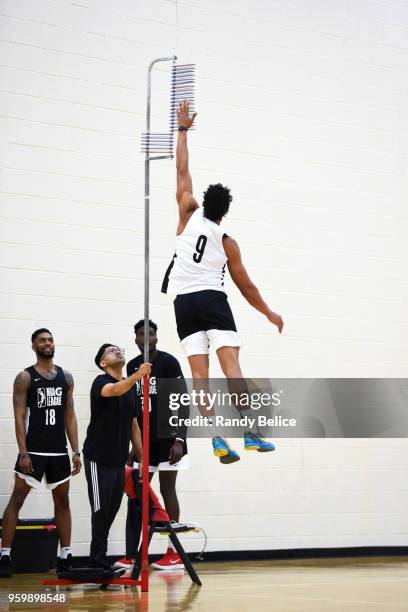 Nick Johnson does a vertical leap during the NBA G-League Elite Mini Camp on May 14, 2018 at Quest Multisport in Chicago, Illinois. NOTE TO USER:...