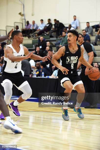 Nick Johnson handles the ball during the NBA G-League Elite Mini Camp on May 14, 2018 at Quest Multisport in Chicago, Illinois. NOTE TO USER: User...