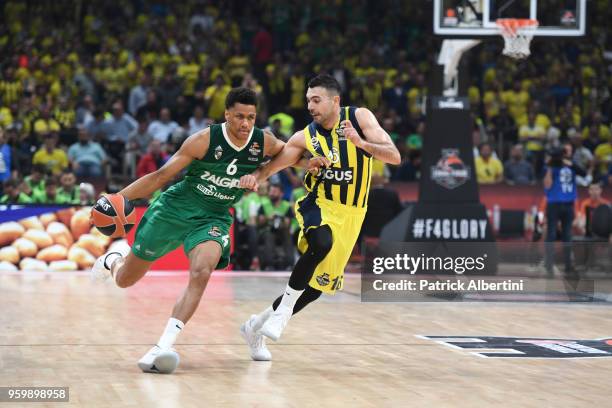 Axel Toupane, #6 of Zalgiris Kaunas competes with Kostas Sloukas, #16 of Fenerbahce Dogus Istanbul during the 2018 Turkish Airlines EuroLeague F4...